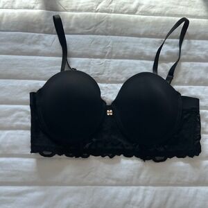 Nicole Miller New York Black Lace Longline Demi Bra 34B Adjustable Straps